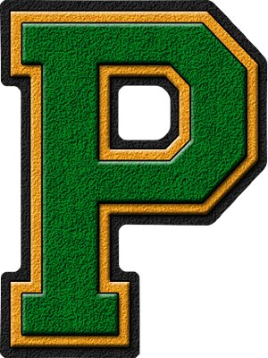 Gold and Green P Logo - Presentation Alphabets: Green & Gold Varsity Letter P