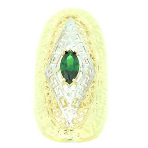 Gold and Green P Logo - New Hollow 14ct Yellow Gold And White Gold Green Stone Ring Size P ...