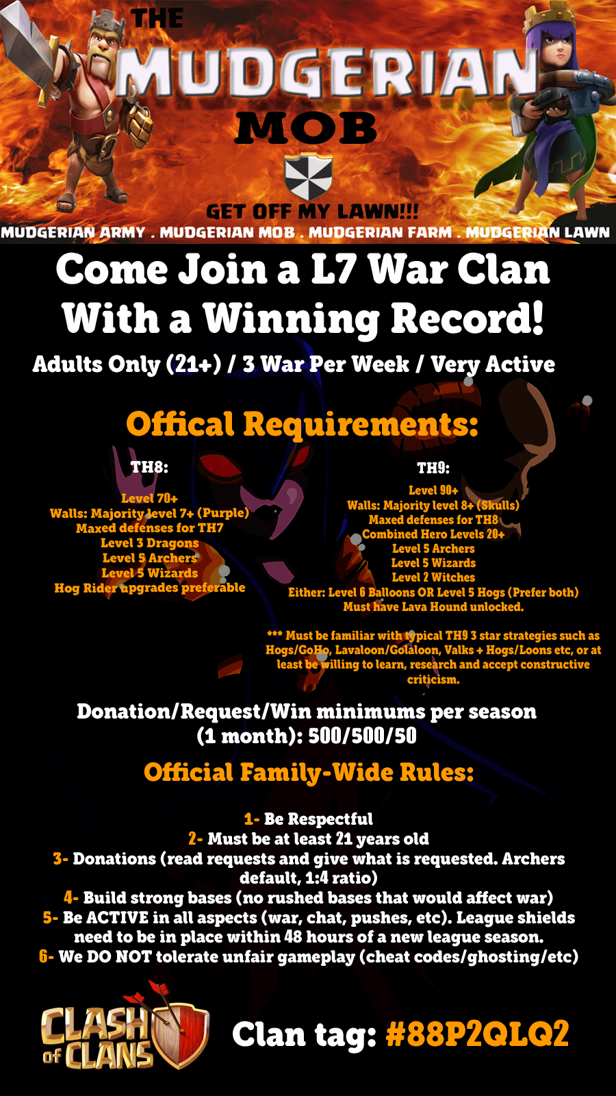 L7 Clan Logo - Adult, L7 War Clan Seeking Mid to Max TH8's to join