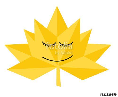 Yellow and a Leaf with an a Logo - Abstract Autumn Yellow Leaf of Maple with a smile Flat Style Logo