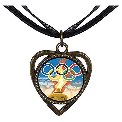 Heart Shaped Olympic Logo - GiftJewelryShop Bronze Retro Style Olympic Games flame