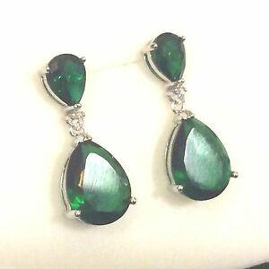 Gold and Green P Logo - P Designer Large Green Emerald Pear Drop Dangle Earrings White Gold