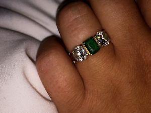 Gold and Green P Logo - CT GOLD HEAVY 0.75.CT GREEN & WHITE STONE RING, SIZE P &1/ 5.35