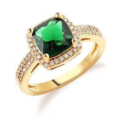 Gold and Green P Logo - GULICX 8mm*8mm Emerald Cut Green Gold Tone Statement Ring Size N 1 2