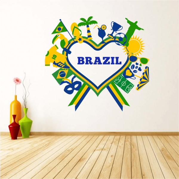 Heart Shaped Olympic Logo - Heart shaped Brazil wall sticker. Wall Sticker. Wall
