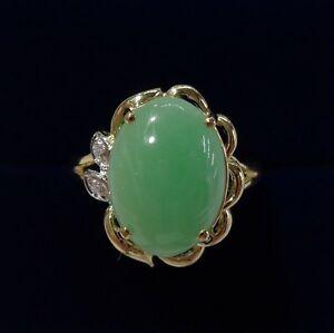 Gold and Green P Logo - Jade And Diamond Ring 14ct Yellow Gold P 1 2 (US 7.75).5