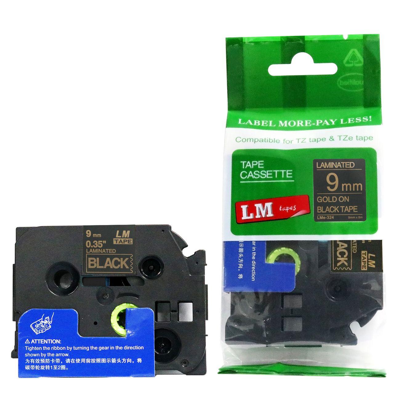 Gold and Green P Logo - LM Tape Compatible 3 8 Gold On Black P Touch Tape, Replaces TZe 324