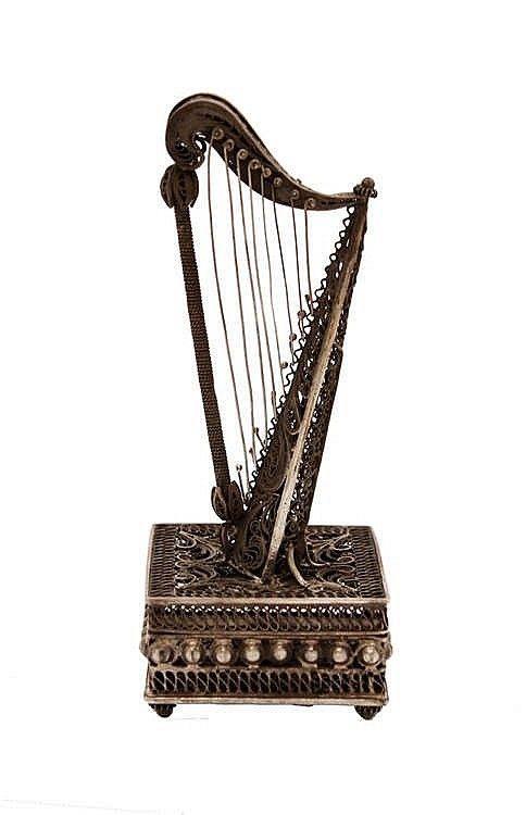 Harp Shape Logo - Migdal besamim, silver, in the shape of a harp. Israel, 20th century.
