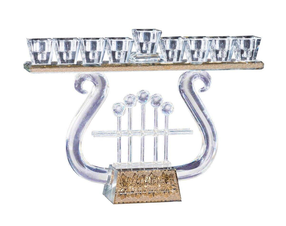 Harp Shape Logo - Crystal Menorah Harp Shape with Jerusalem-Made 24K Gold Design ...