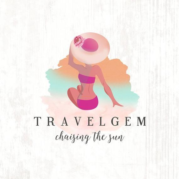 Pastel Beach Logo - Summer Beach Pastel Watercolor Fashion & Traveler Girl Blogger