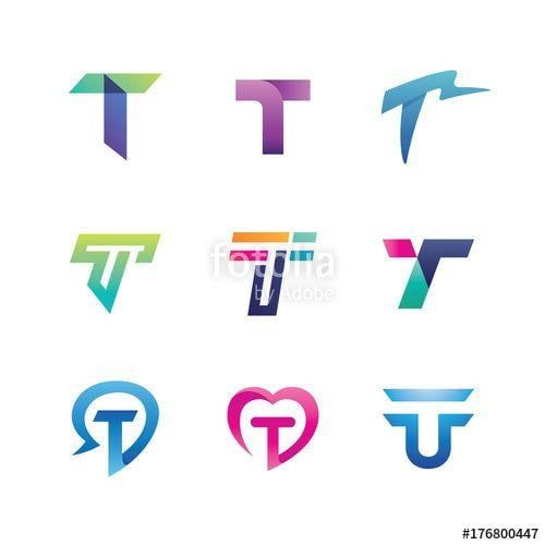Blue Letter T Logo - Abstract Letter T Logo Set