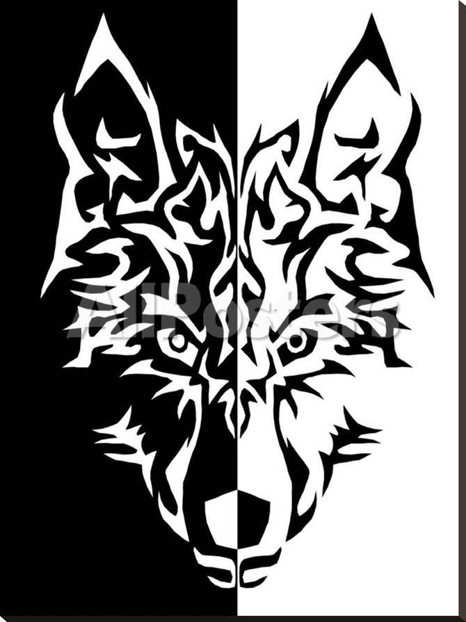 White Wolf Logo - Black White Wolf Animal Wolves Stretched Canvas Print by Wonderful ...