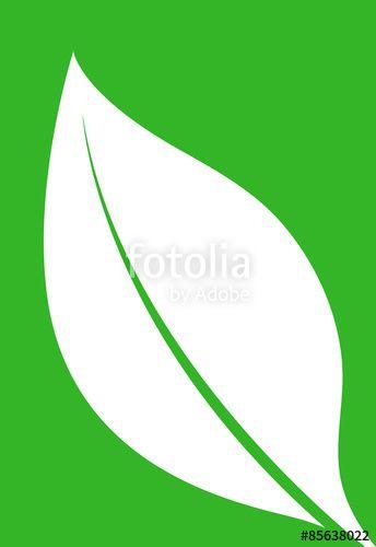 White Leaf Logo - Logo of a white leaf silhouette on green Stock image and royalty