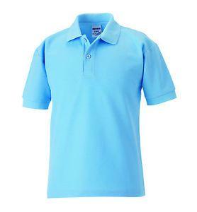 Light Blue Polo Logo - Russell Jerzees 539B Plain SKY LIGHT BLUE Polo Shirts 3 12yrs No