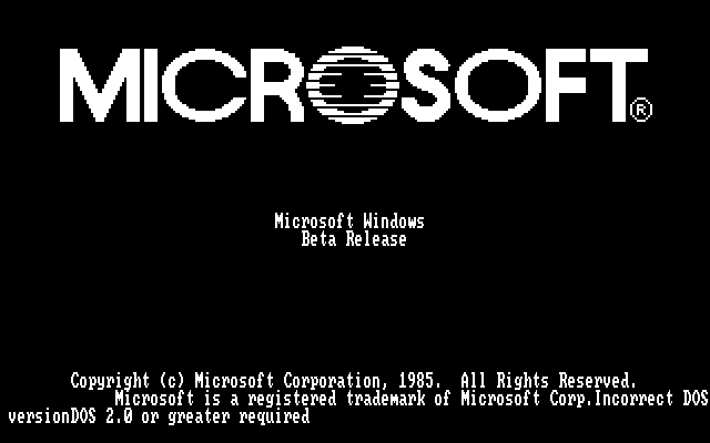 Black Windows 1.0 Logo - Windows 1.0 Beta Release boot screen I have a newer version of DOS
