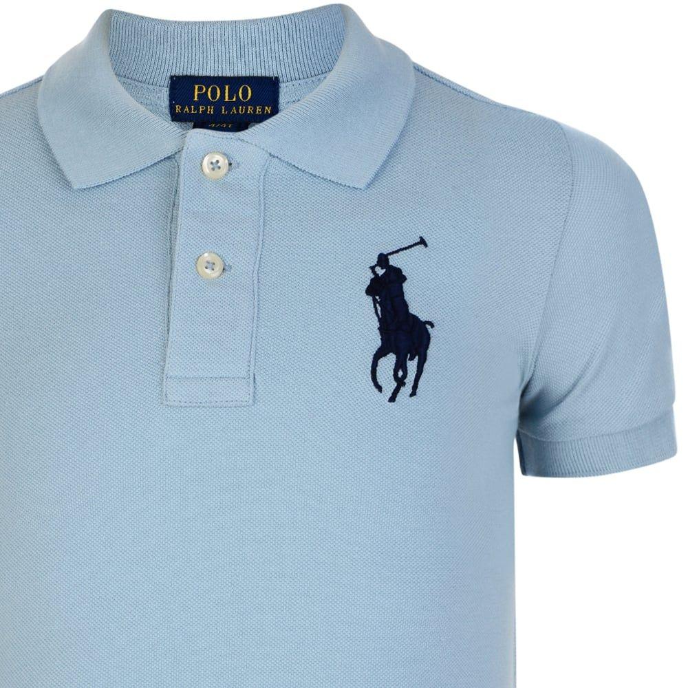 Light Blue Polo Logo - Ralph Lauren Boys Light Blue Polo Shirt with Embroidered Navy Logo