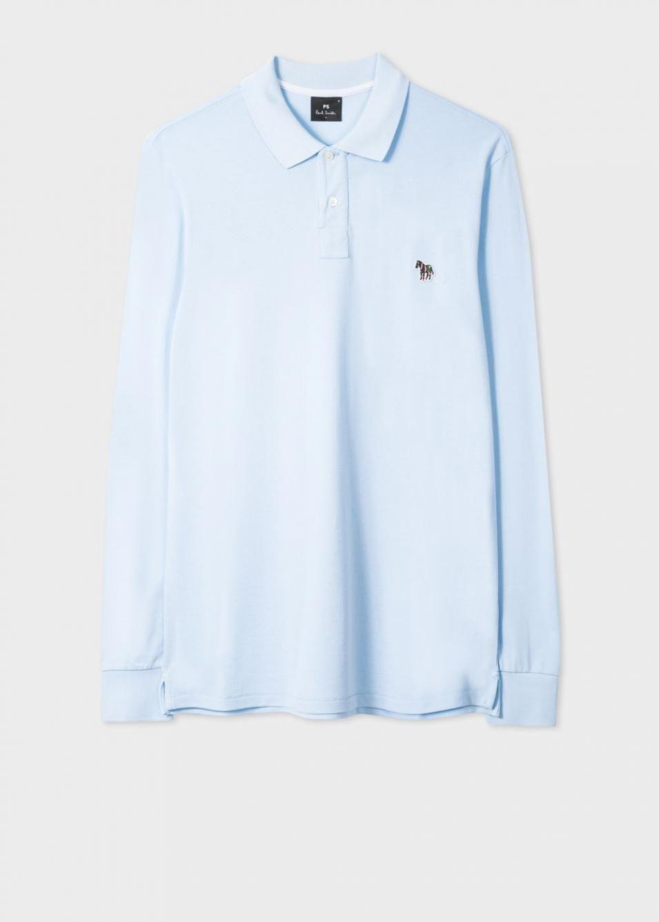 Light Blue Polo Logo - Polo Shirts Blue - Paul Smith Light Organic-Cotton Zebra Logo Long ...