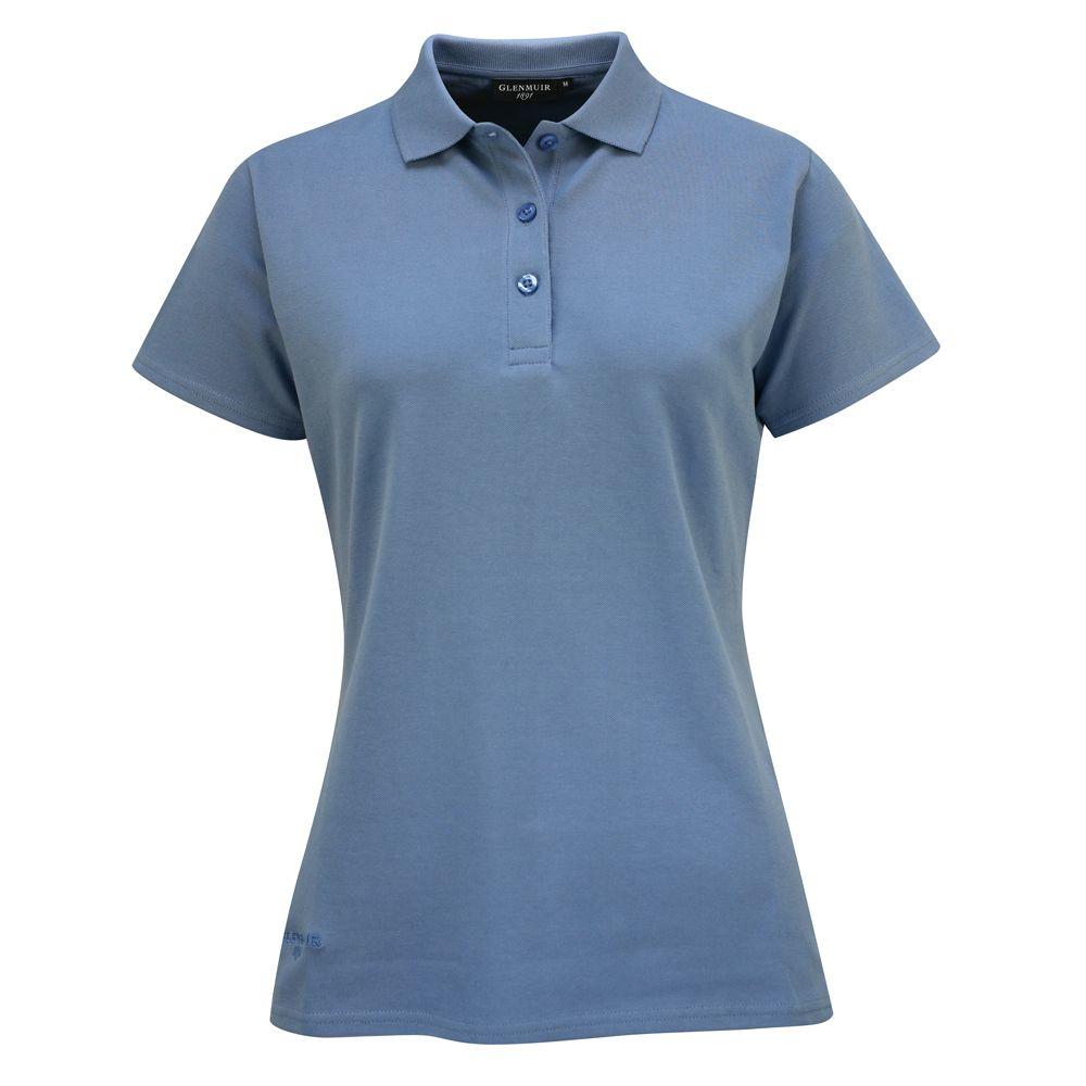 Light Blue Polo Logo - Glenmuir Ladies Pique Knit Short Sleeve Polo With Soft Cotton Finish