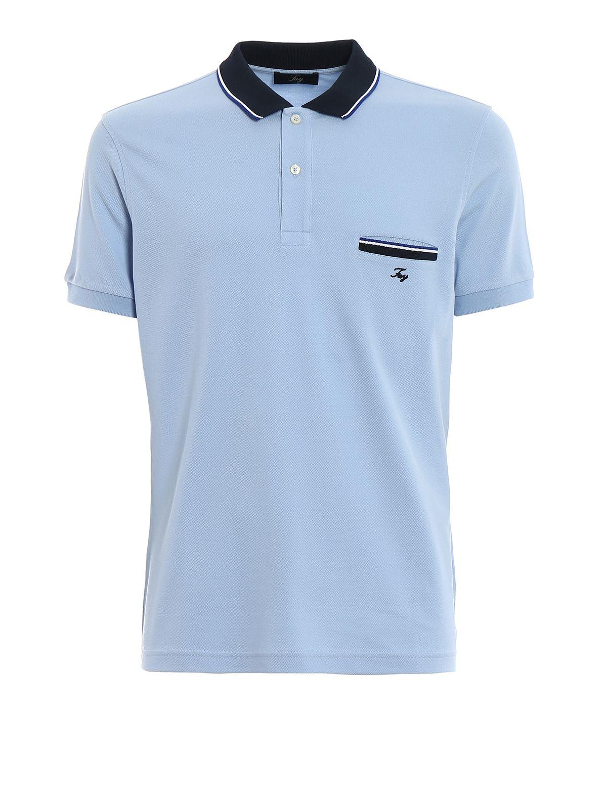 Light Blue Polo Logo - Fay - Light blue polo shirt with pocket - polo shirts ...