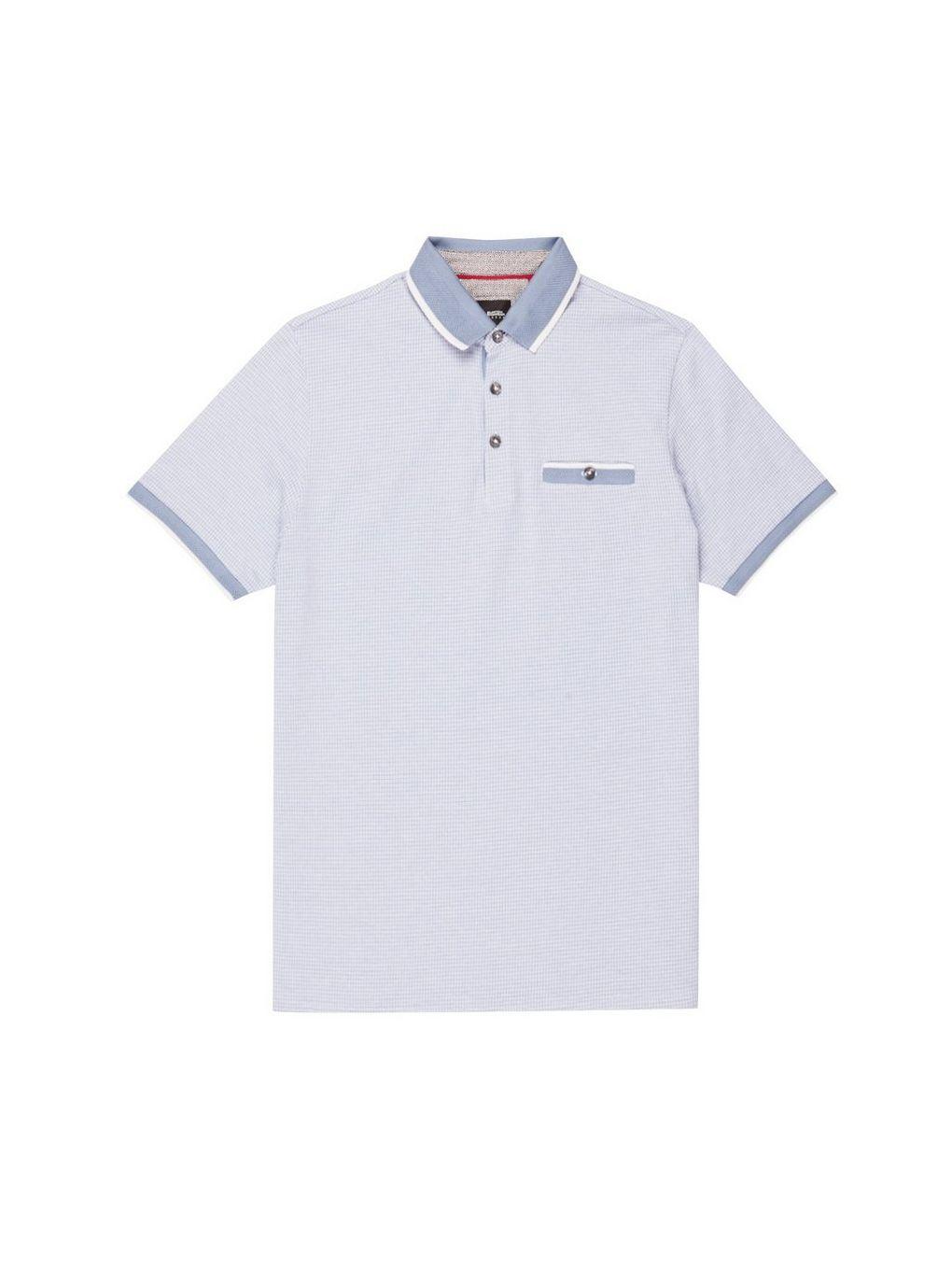 Light Blue Polo Logo - Light Blue Grid Jacquard Polo Shirt - Burton Menswear