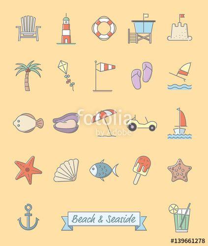 Pastel Beach Logo - Beach and Seaside Pastel Color Icons Vector Set