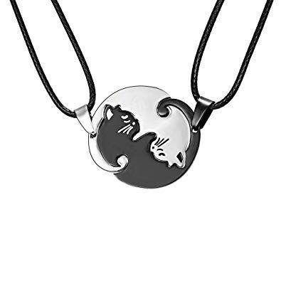 Cute Black and White Logo - Xinxun Couple Necklaces Vintage Cute Black White Cats Couple Round ...