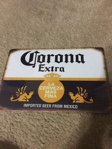 Vintage Corona Logo - Corona Extra Beer Sign Metal Tin Logo Vintage Style Cerveza U.S