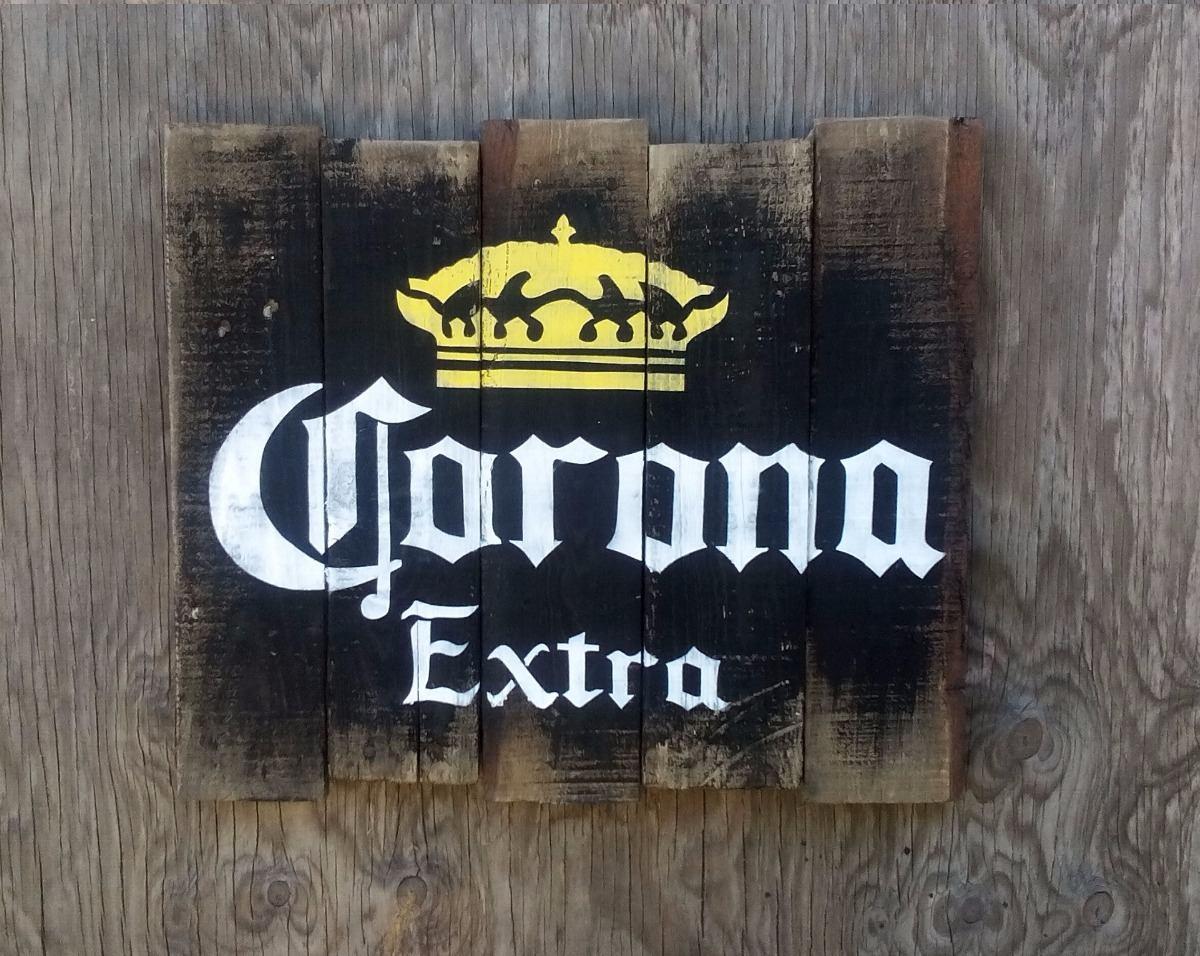 Vintage Corona Logo - Logo Cerveza Corona Negro Letrero Vintage Madera Reciclada
