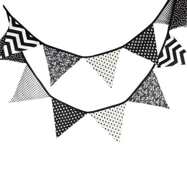 Cute Black and White Logo - Cute 3.2m 12 Flags Black White Cotton Party Wedding Pennant Bunting ...