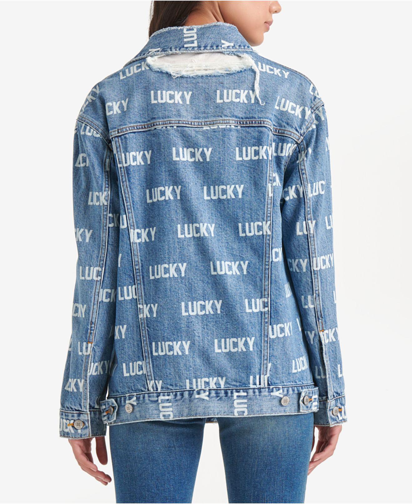 Lucky Brand Logo - Lyst - Lucky Brand Logo Boyfriend Trucker Jacket in Blue