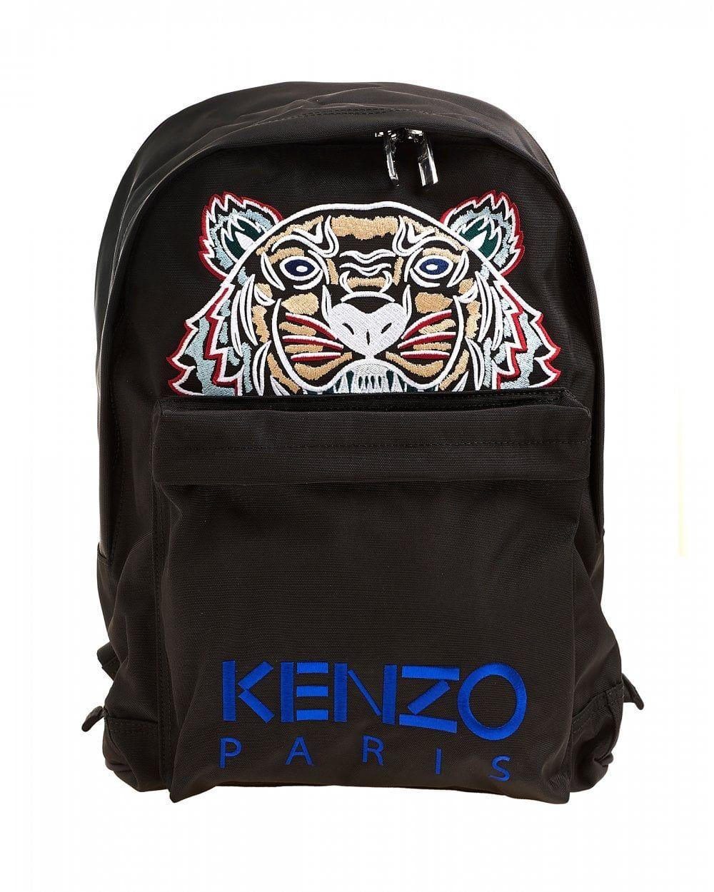 Kenzo Black Logo - Kenzo Mens Tiger Canvas Backpack, Black Logo Rucksack