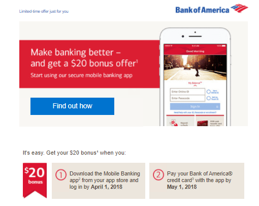 Bank of America App Logo - Expired] [Targeted] Bank of America: $20 Bonus When You Pay Your