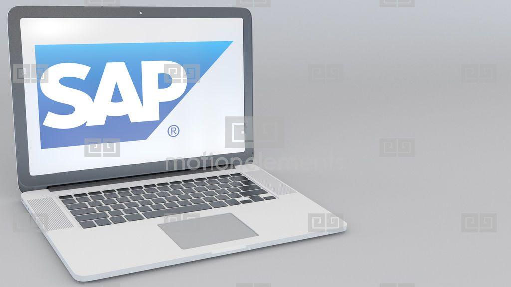 SAP SE Logo - Opening And Closing Laptop With SAP SE Logo On The Screen. Computer ...