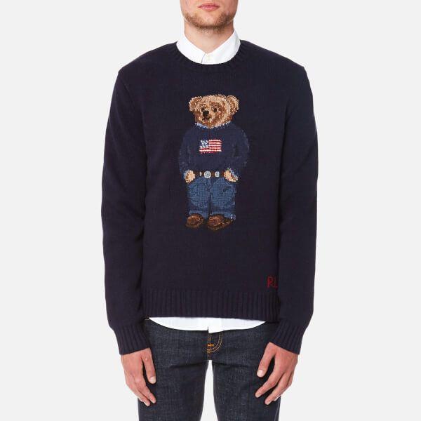 Polo Bear Logo - Polo Ralph Lauren Men's Bear Logo Crew Knitted Jumper - Navy - Free ...