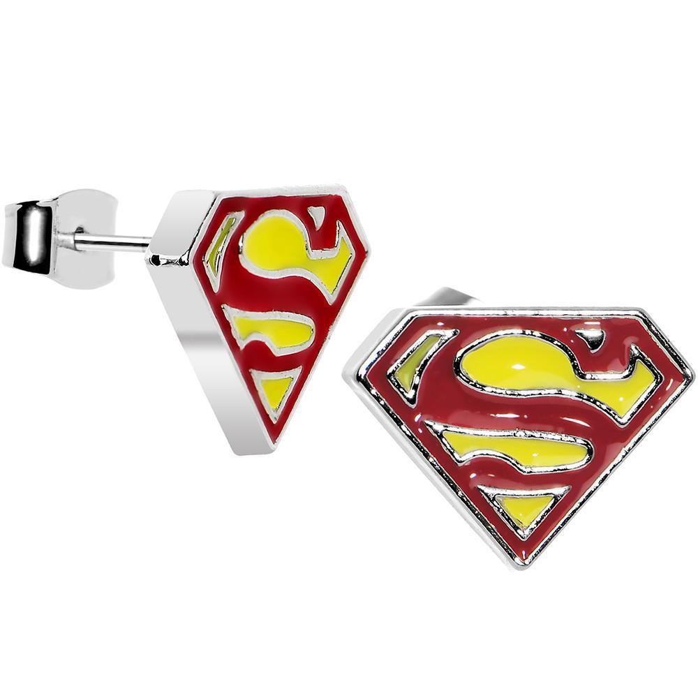 Yellow Superman Logo - Licensed Red and Yellow Superman Logo Stud Earrings – BodyCandy