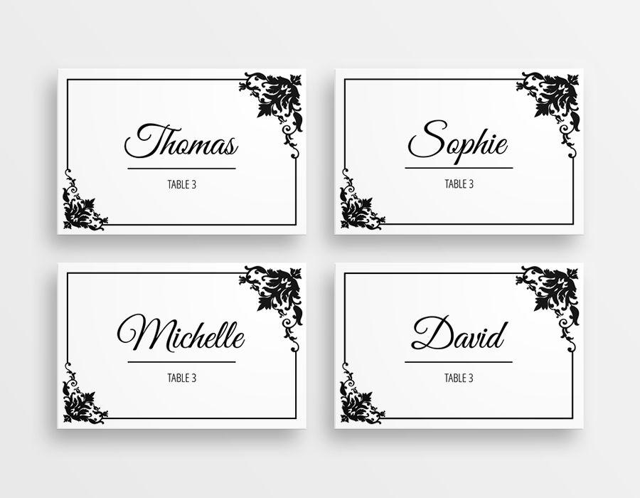 Printable Black and White Logo - Printable Black & White Elegant Wedding Place Cards - Peculiar ...