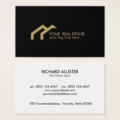 Gold Black and White Construction Logo - Black GOLD house logo real estate rofessional Business Card in 2018 ...