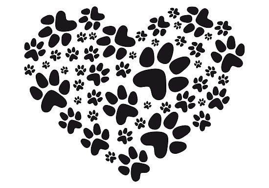 Black Paw Logo - heart with black paw prints, animal footprint pattern