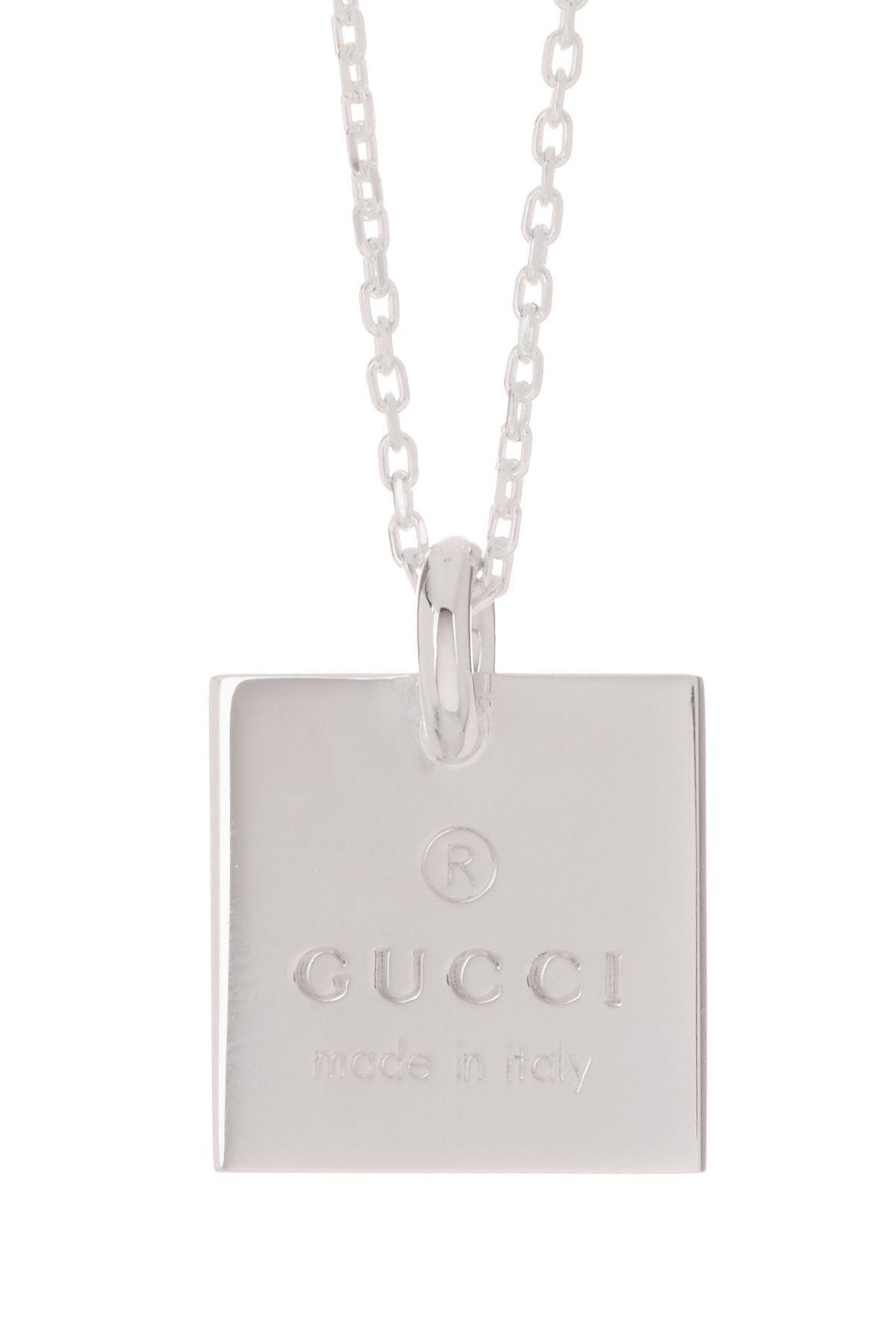 Silver Square Logo - GUCCI. Sterling Silver Logo Engraved Square Pendant Necklace