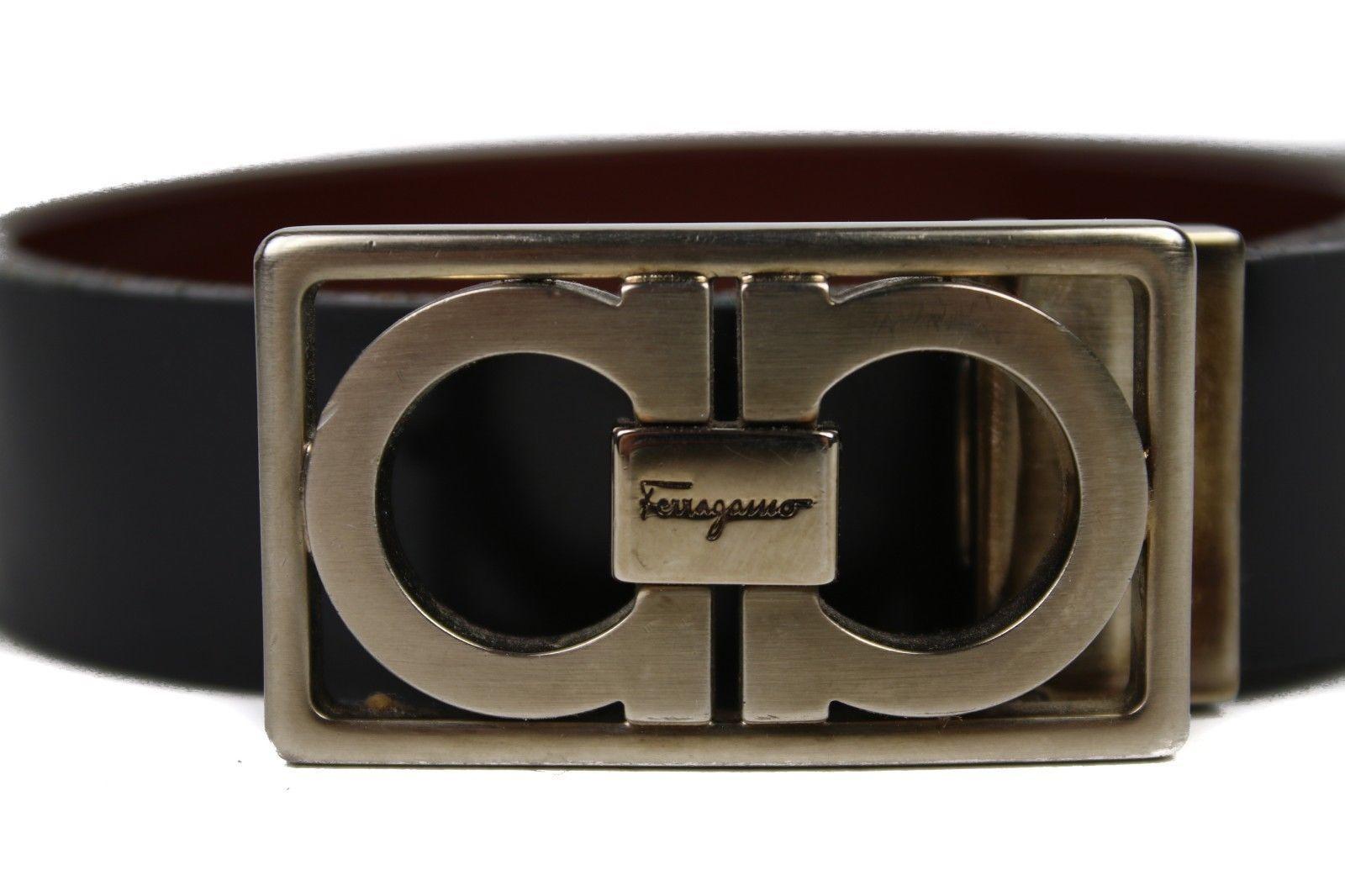 Silver Square Logo - Ferragamo Men's Belt Black Leather Silver Square Logo Buckle 34