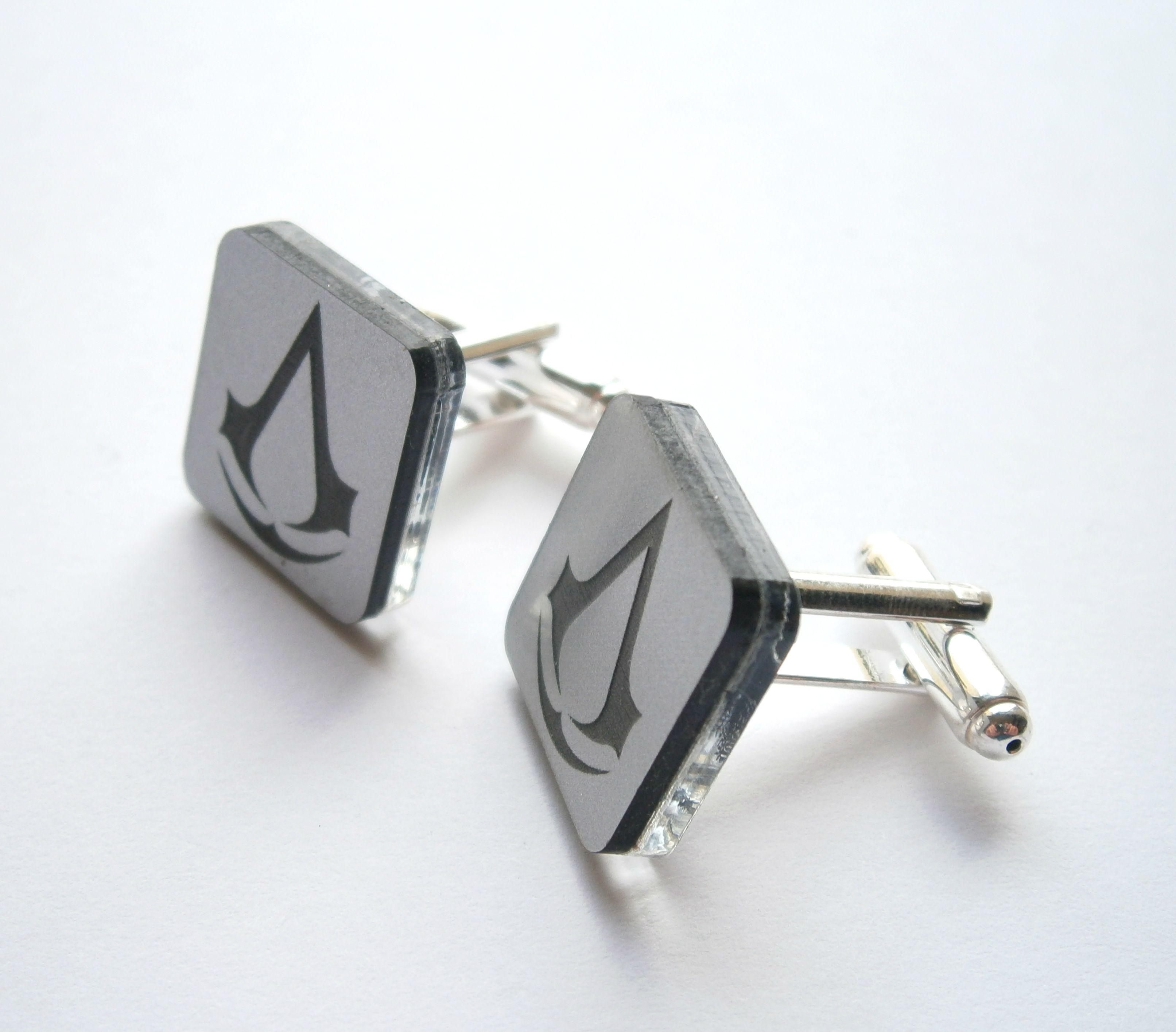 Silver Square Logo - Assassins Creed Cufflinks, Silver Square, Engraved Black Assassins ...