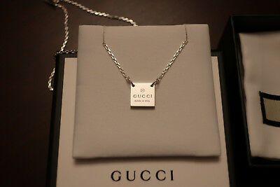 Silver Square Logo - NEW $495 GUCCI Sterling Silver TRADEMARK LOGO G Pendant Unisex CHAIN ...