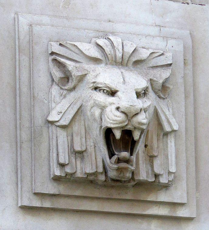 Art Deco Lion Logo - Architectural Lion Head Sculptures - Bob Speel's Website