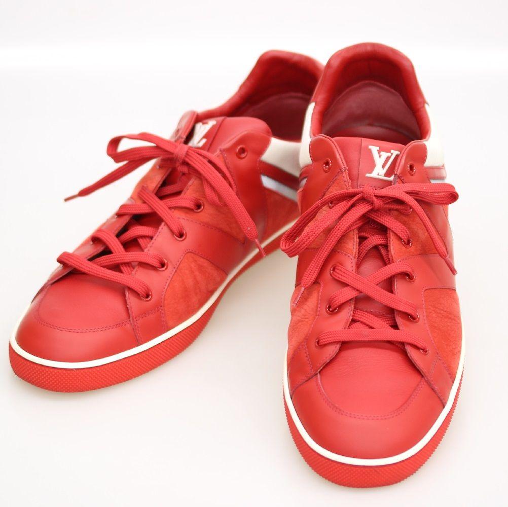 LV Company Logo - TAMA Company: Louis Vuitton men sneakers red white silver leather LV