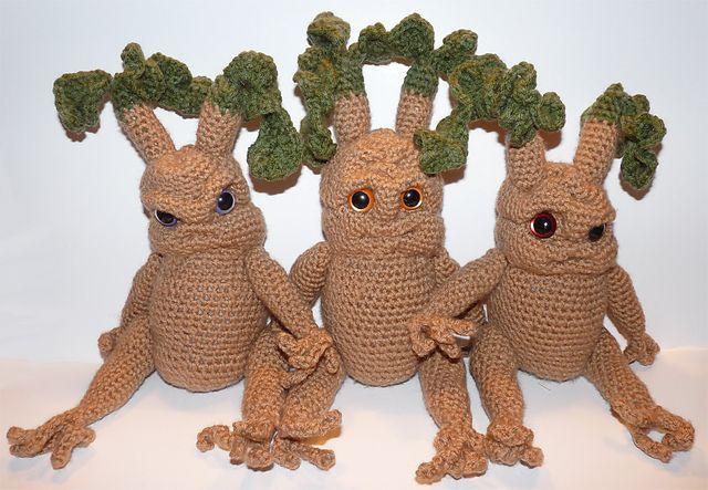Crochet Harry Potter HP Logo - mandrake root. HP Cute Mandrake root patterns. Knitting