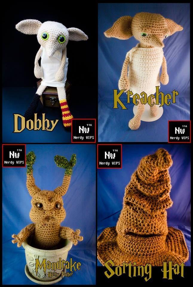 Crochet Harry Potter HP Logo - Harry Potter Crochet Dobby Kreacher Sorting hat Mandrake. hp