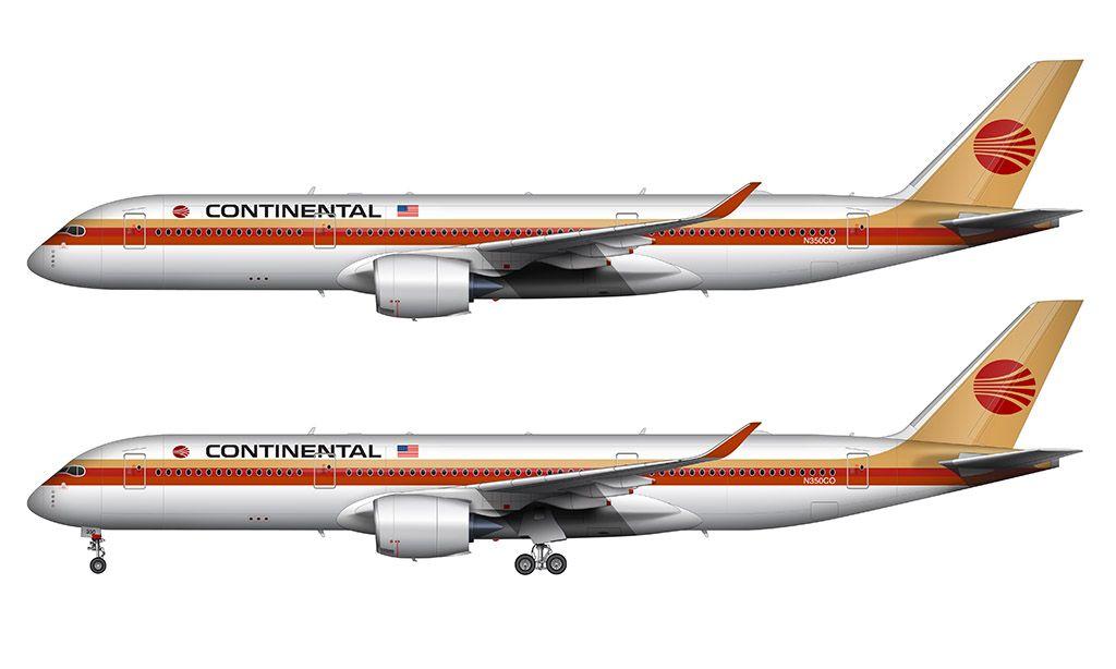 Old Continental Logo - Continental Airlines Airbus A350-900 illustration – Norebbo
