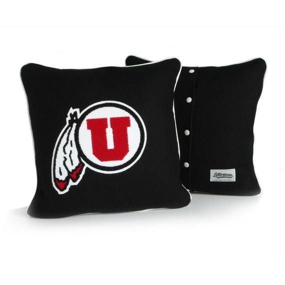 University of Utah Drum and Feather Logo - University of Utah Black Drum & Feather Letterman Pillow | Etsy