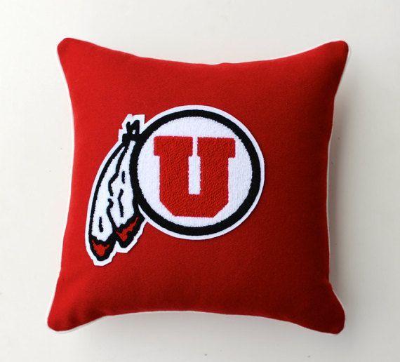 University of Utah Drum and Feather Logo - University of Utah Black Drum & Feather Letterman Pillow