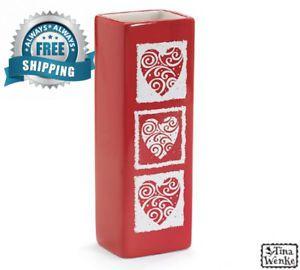 Red Box with White Swirl Logo - Red Ceramic Vase with White Swirl Heart Decal 690003927086